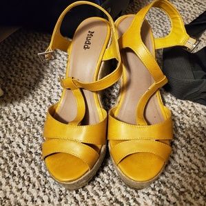 Mudd Yellow Wedge Sandals